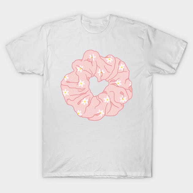 Light pink hair scrunchie with daisies T-Shirt by Nikamii